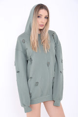 Oversized Distressed Hooded Jumper Dress
