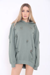 Oversized Distressed Hooded Jumper Dress