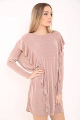 Oversized Frill Front Acetate Dress