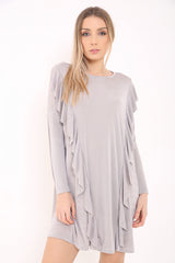 Oversized Frill Front Acetate Dress