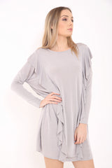 Oversized Frill Front Acetate Dress