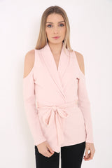 Cold Shoulder Belted Cardigan Jacket