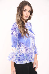 Crochet Trim Bell Sleeve Floral Chiffon Top