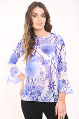 Crochet Trim Bell Sleeve Floral Chiffon Top