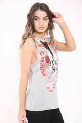 Mesh Insert Skull Print Vest Top