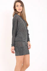 Lurex Knit Metallic Off Shoulder Batwing Dress Top
