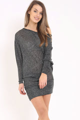 Lurex Knit Metallic Off Shoulder Batwing Dress Top