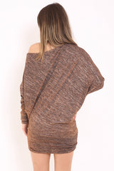 Lurex Knit Metallic Off Shoulder Batwing Dress Top