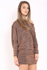 Lurex Knit Metallic Off Shoulder Batwing Dress Top