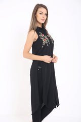 Floral Embroidered Longline Shirt Dress Top