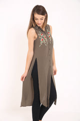 Floral Embroidered Longline Shirt Dress Top