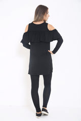 Cold Shoulder Ruffle Frill Viscose Lounge Wear