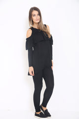 Cold Shoulder Ruffle Frill Viscose Lounge Wear