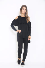 Cold Shoulder Ruffle Frill Viscose Lounge Wear