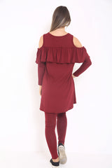 Cold Shoulder Ruffle Frill Viscose Lounge Wear