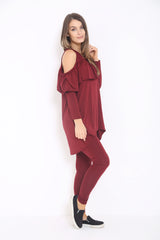 Cold Shoulder Ruffle Frill Viscose Lounge Wear