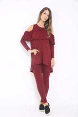 Cold Shoulder Ruffle Frill Viscose Lounge Wear