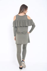 Cold Shoulder Ruffle Frill Viscose Lounge Wear