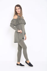 Cold Shoulder Ruffle Frill Viscose Lounge Wear