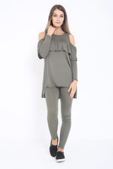 Cold Shoulder Ruffle Frill Viscose Lounge Wear