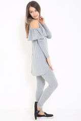 Cold Shoulder Ruffle Frill Viscose Lounge Wear