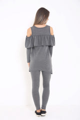 Cold Shoulder Ruffle Frill Viscose Lounge Wear