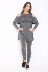 Cold Shoulder Ruffle Frill Viscose Lounge Wear