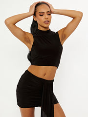 Slinky Crop Top & Ruched Skirt With Drape Co-ord