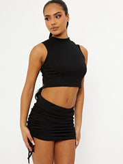Ribbed Crop Top & Ruched Skirt Co-ord