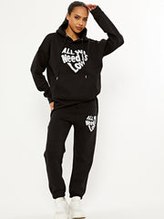 Towelling Embroidered All We Need Is Love Hooded Fleece Co-ord