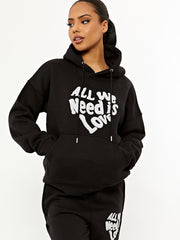 Towelling Embroidered All We Need Is Love Hooded Fleece Co-ord
