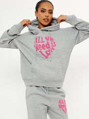 Towelling Embroidered All We Need Is Love Hooded Fleece Co-ord