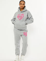 Towelling Embroidered All We Need Is Love Hooded Fleece Co-ord