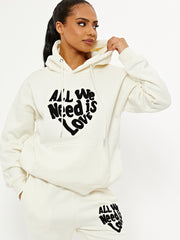 Towelling Embroidered All We Need Is Love Hooded Fleece Co-ord