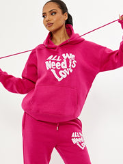 Towelling Embroidered All We Need Is Love Hooded Fleece Co-ord
