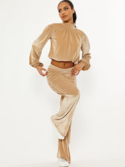 Velour Ribbed Gathered Top & Trouser Co-ord