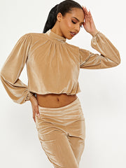 Velour Ribbed Gathered Top & Trouser Co-ord