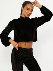 Velour Ribbed Gathered Top & Trouser Co-ord