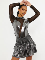 Metallic Mesh Insert Bodysuit