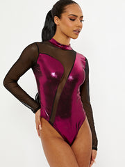 Metallic Mesh Insert Bodysuit