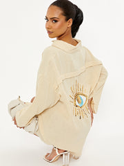 Camisa de ojo de lentejuelas bordadas de gran tamaño