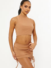 Ribbed Crop Top & Ruched Skirt Co-ord