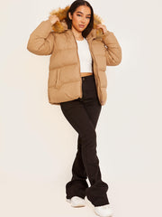 Faux Fur Trim Hood Padded Puffer Jacket