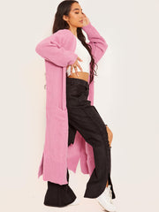 Longline Knitted Open Cardigan