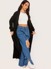 Longline Knitted Open Cardigan