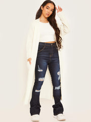 Longline Knitted Open Cardigan