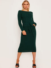 Cable Knit Drawstring Waist Dress