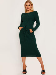 Cable Knit Drawstring Waist Dress