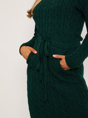 Cable Knit Drawstring Waist Dress