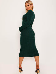 Cable Knit Drawstring Waist Dress